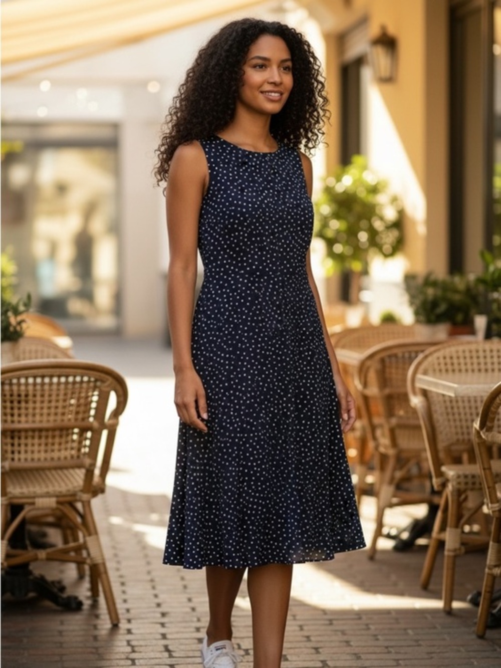 Tommy Hilfiger Navy & White Polka Dot Flare Dress
